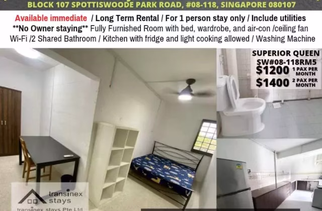 Room Rent • Clementi • 107 Spottiswoode Park Road • S$1200 • 3-Room (2 BR) • Common Room