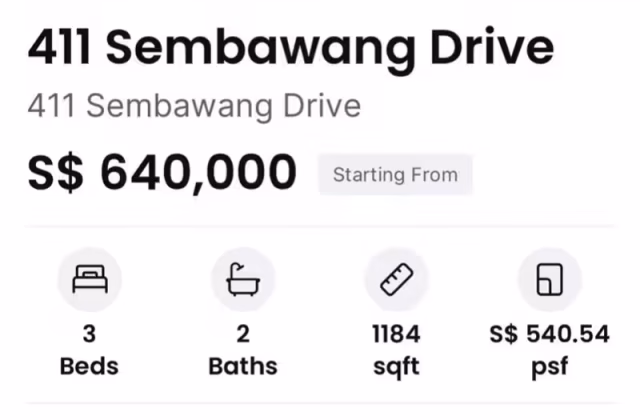 House Sale • Hougang • 411 Sembawang Drive • S$630000 • 5-Room (4 BR) • 1184ft² / 109m²